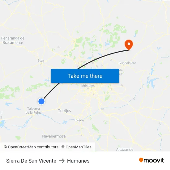 Sierra De San Vicente to Humanes map