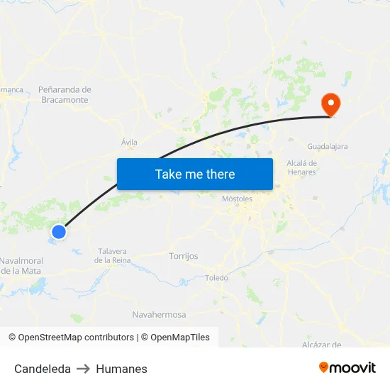 Candeleda to Humanes map