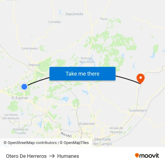 Otero De Herreros to Humanes map