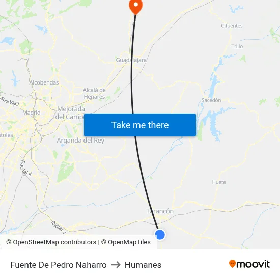 Fuente De Pedro Naharro to Humanes map
