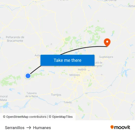 Serranillos to Humanes map