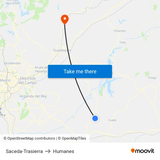 Saceda-Trasierra to Humanes map