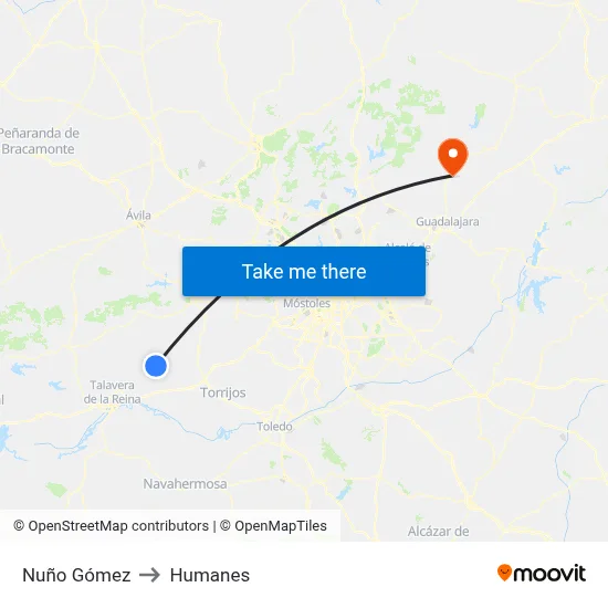 Nuño Gómez to Humanes map