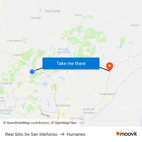 Real Sitio De San Ildefonso to Humanes map