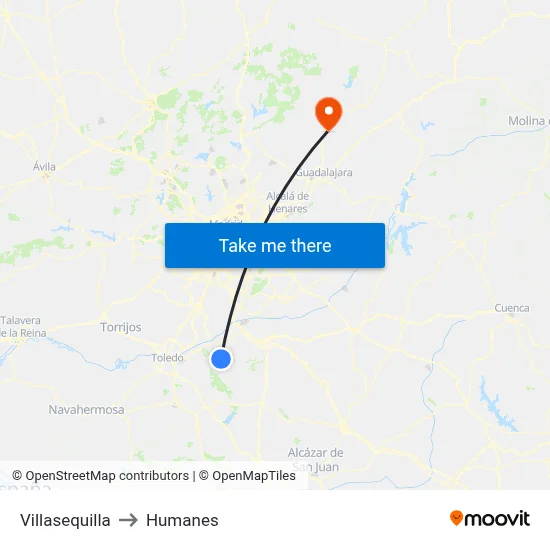 Villasequilla to Humanes map