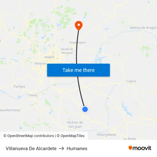 Villanueva De Alcardete to Humanes map