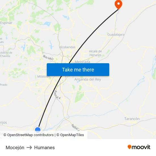 Mocejón to Humanes map