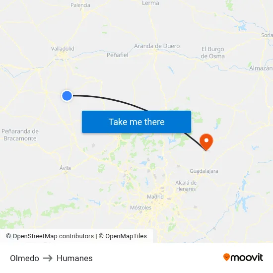 Olmedo to Humanes map
