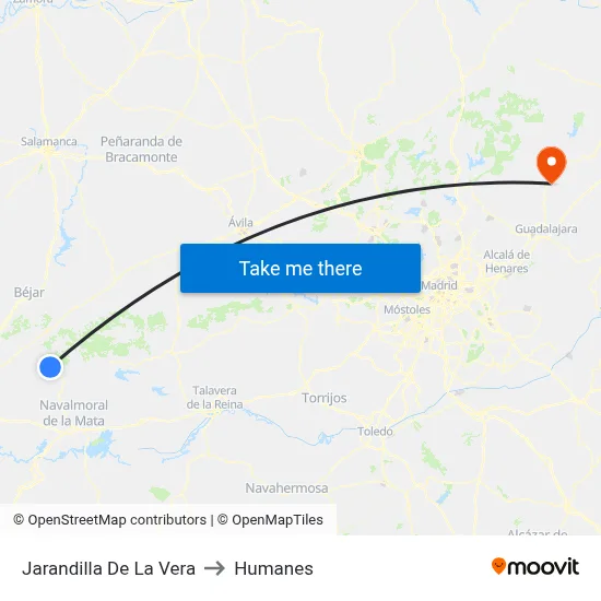 Jarandilla De La Vera to Humanes map