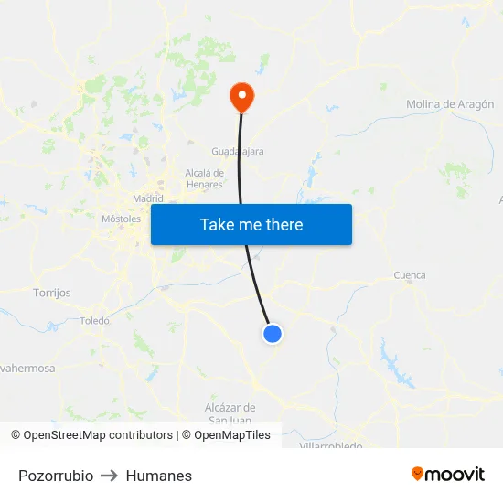 Pozorrubio to Humanes map