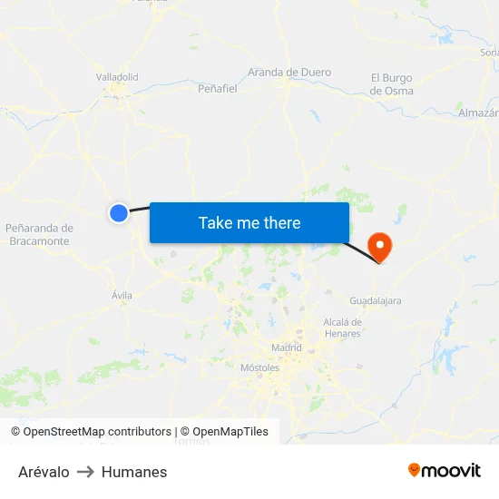 Arévalo to Humanes map