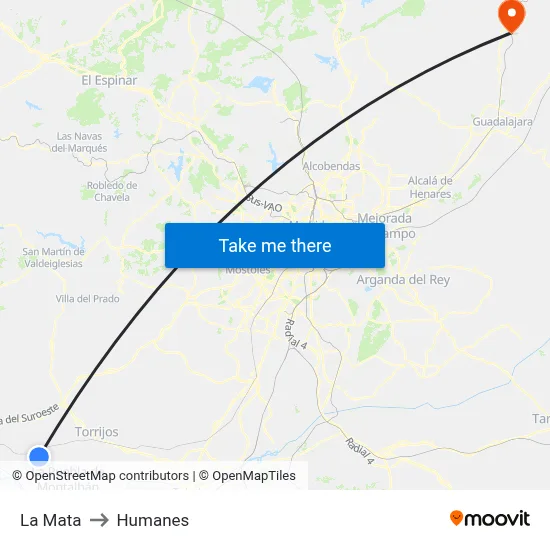 La Mata to Humanes map