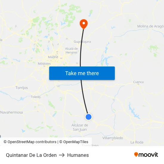 Quintanar De La Orden to Humanes map