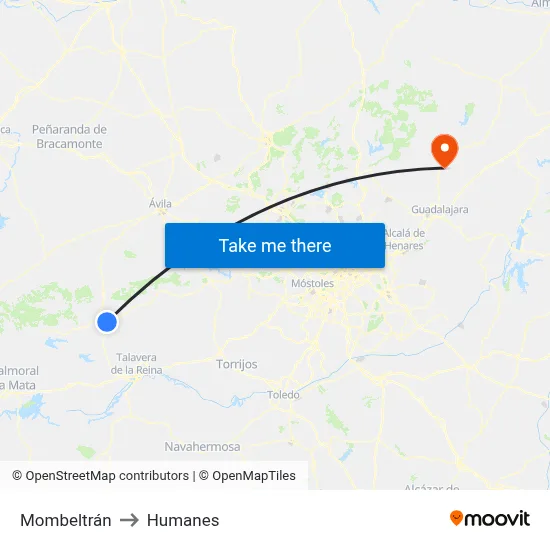 Mombeltrán to Humanes map