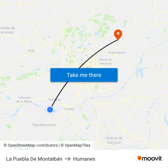 La Puebla De Montalbán to Humanes map