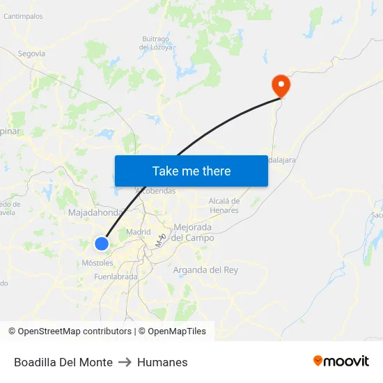 Boadilla Del Monte to Humanes map