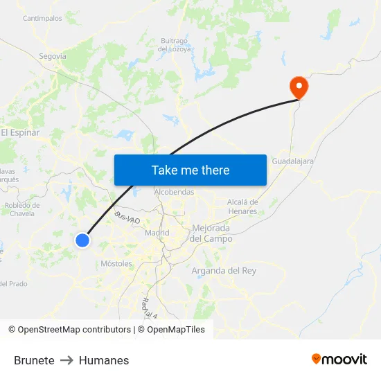 Brunete to Humanes map