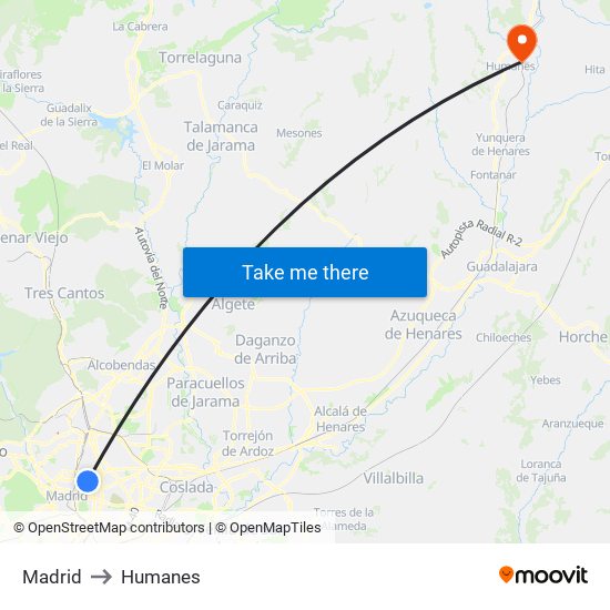 Madrid to Humanes map