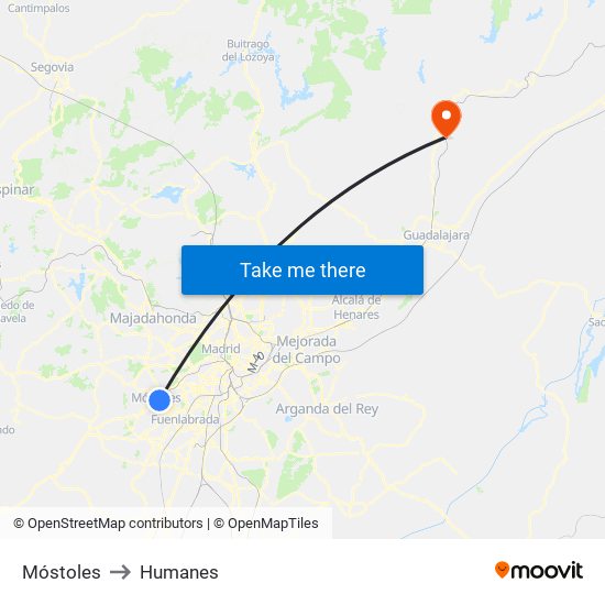 Móstoles to Humanes map