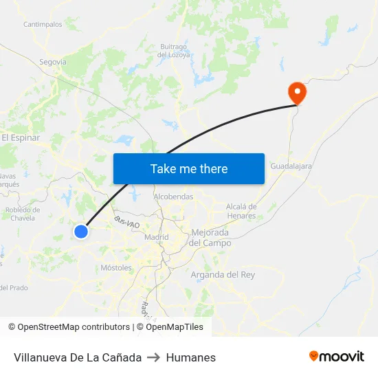 Villanueva De La Cañada to Humanes map