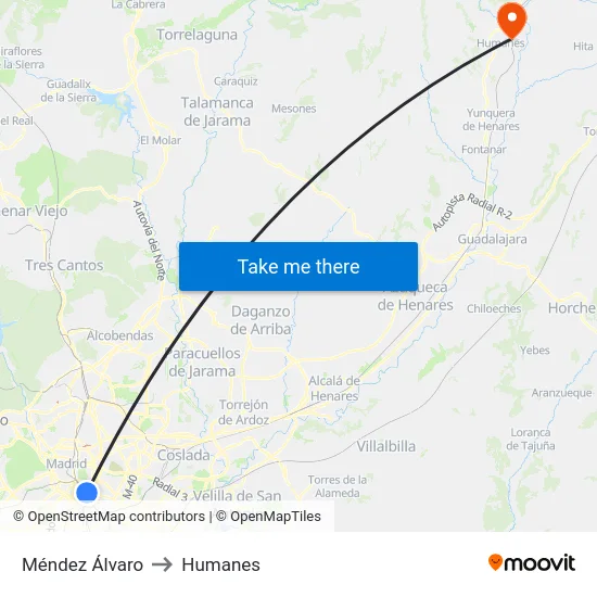 Méndez Álvaro to Humanes map