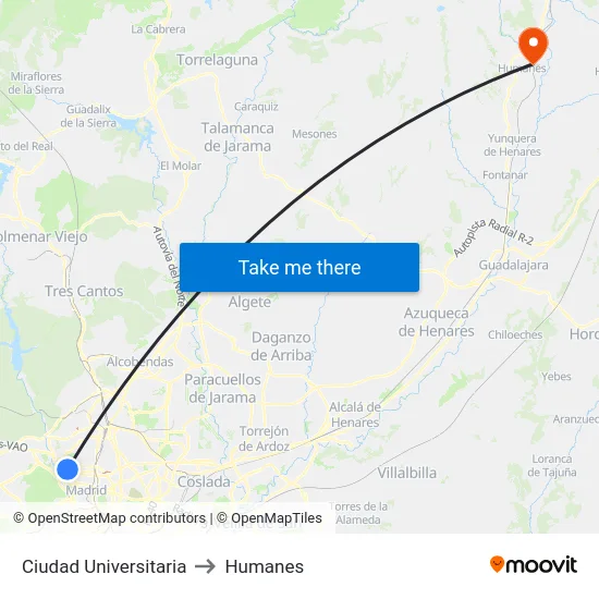 Ciudad Universitaria to Humanes map