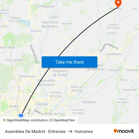 Asamblea De Madrid - Entrevías to Humanes map