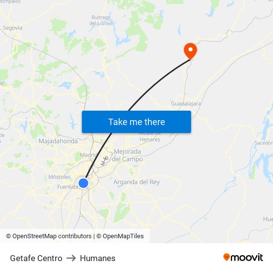 Getafe Centro to Humanes map