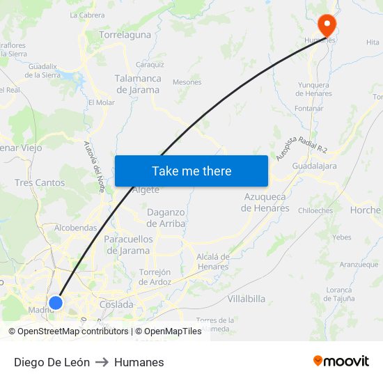 Diego De León to Humanes map