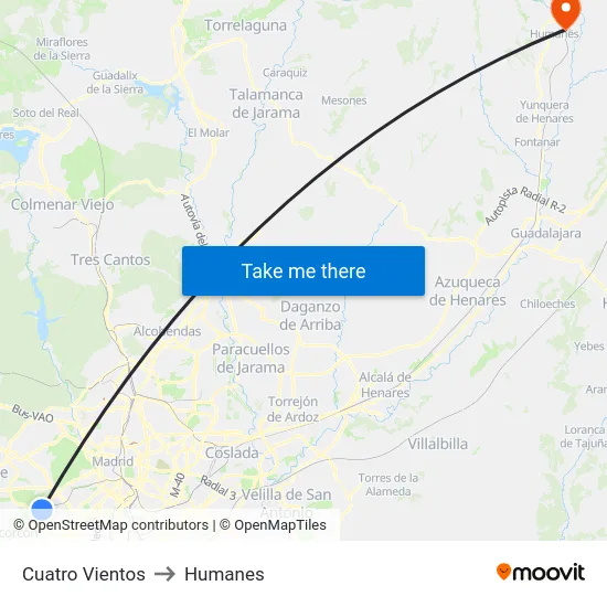 Cuatro Vientos to Humanes map