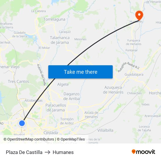 Plaza De Castilla to Humanes map