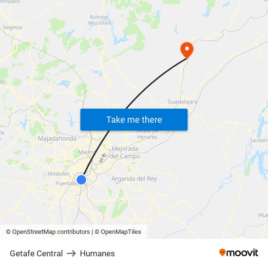 Getafe Central to Humanes map