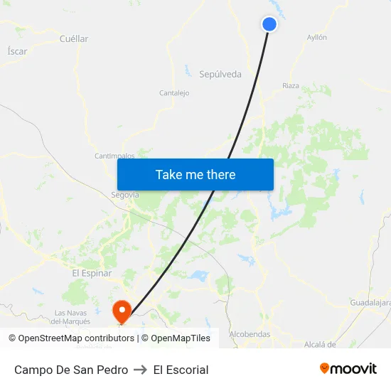 Campo De San Pedro to El Escorial map