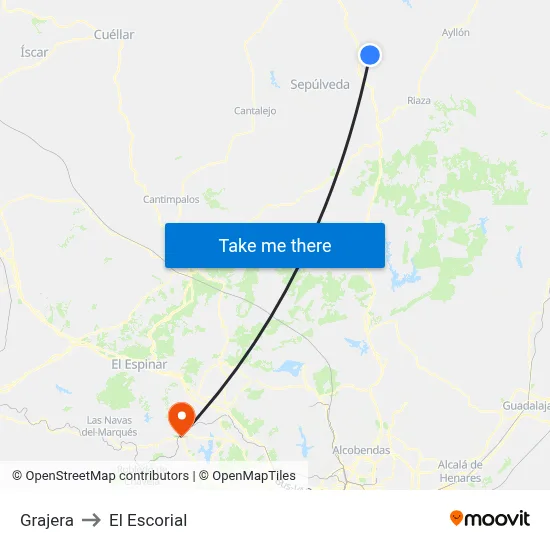 Grajera to El Escorial map