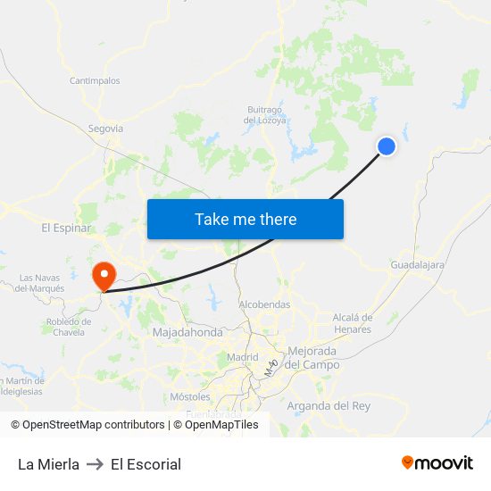 La Mierla to El Escorial map