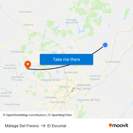 Málaga Del Fresno to El Escorial map