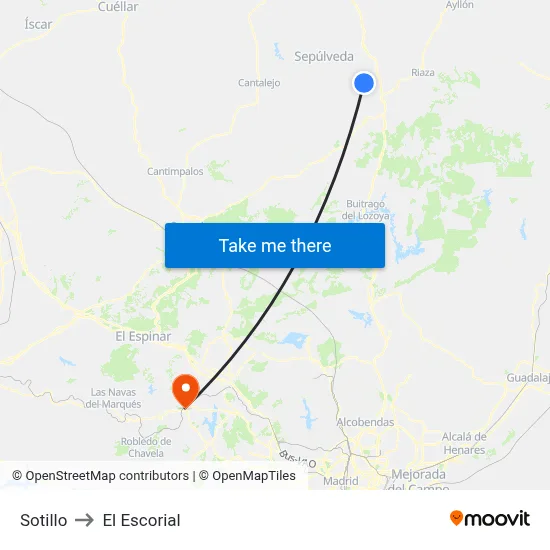 Sotillo to El Escorial map