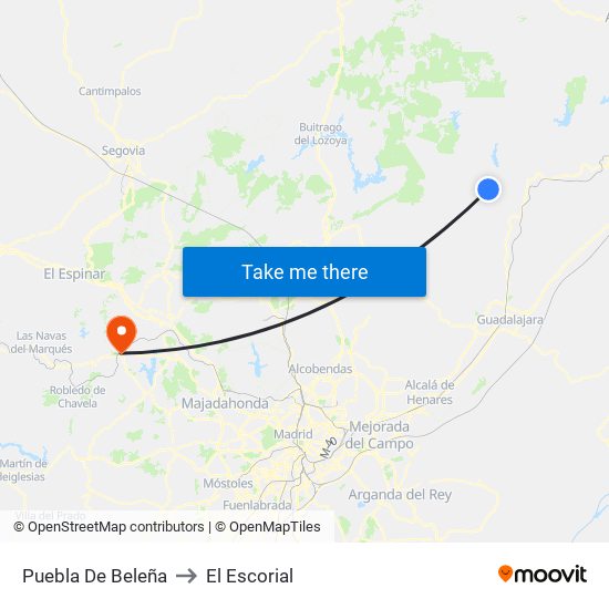Puebla De Beleña to El Escorial map