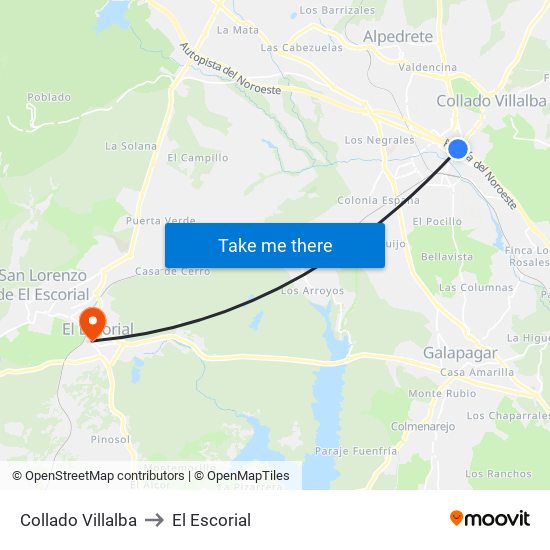 Collado Villalba to El Escorial map
