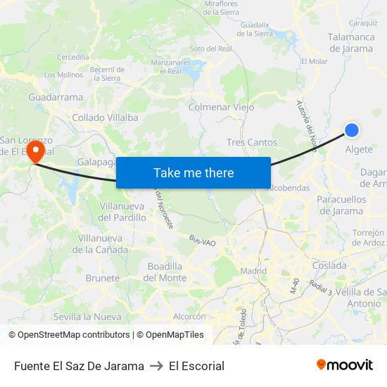 Fuente El Saz De Jarama to El Escorial map