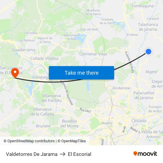 Valdetorres De Jarama to El Escorial map