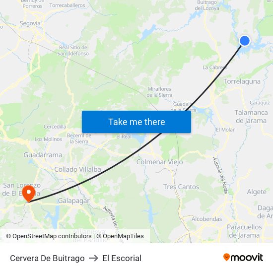 Cervera De Buitrago to El Escorial map