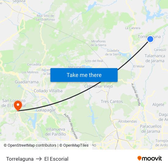 Torrelaguna to El Escorial map