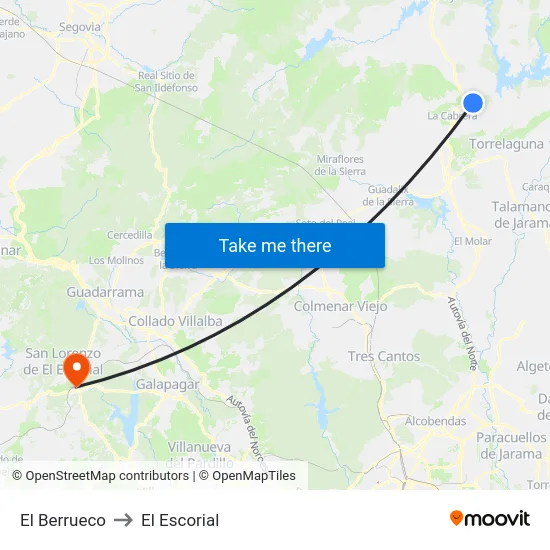 El Berrueco to El Escorial map