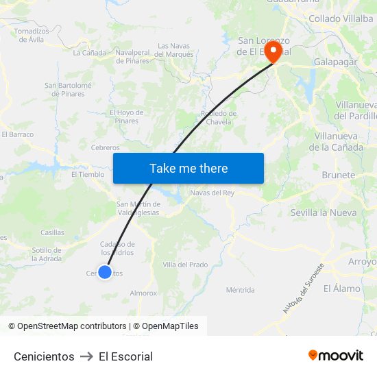 Cenicientos to El Escorial map