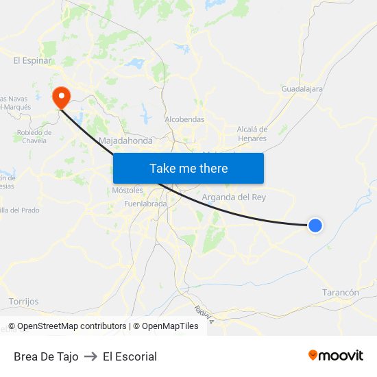 Brea De Tajo to El Escorial map