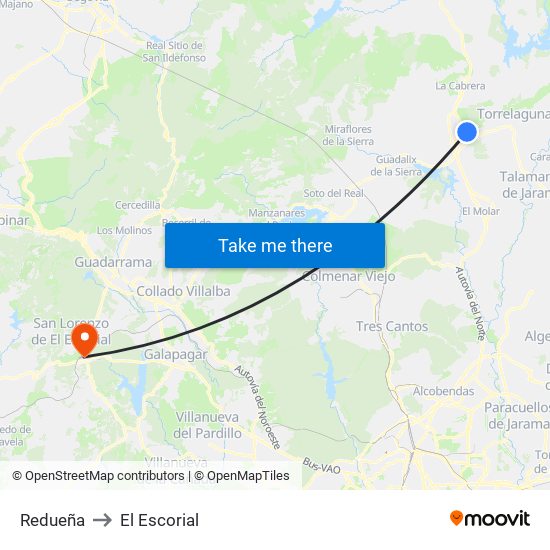 Redueña to El Escorial map