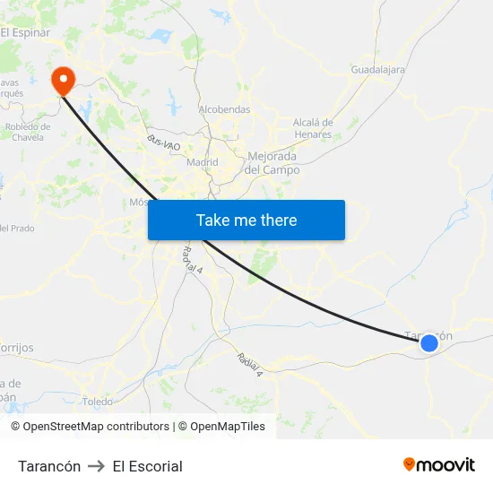 Tarancón to El Escorial map