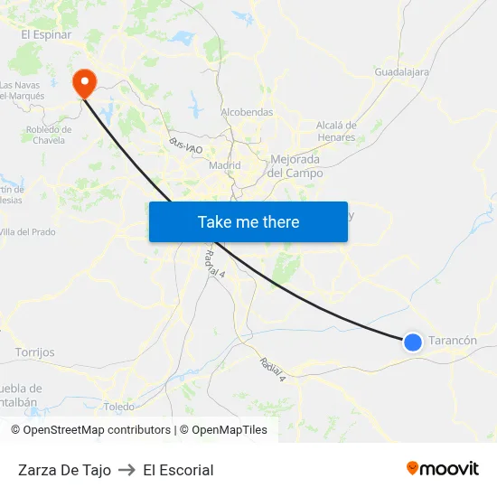 Zarza De Tajo to El Escorial map