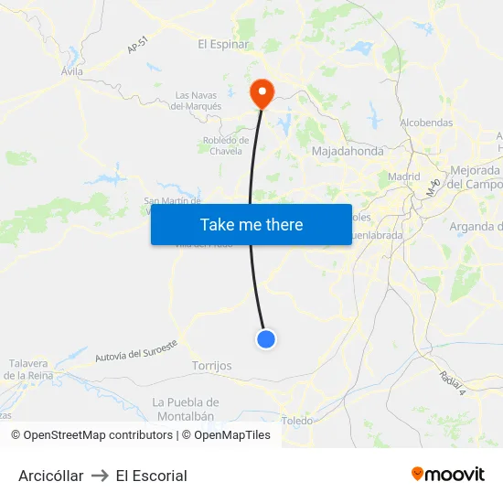 Arcicóllar to El Escorial map